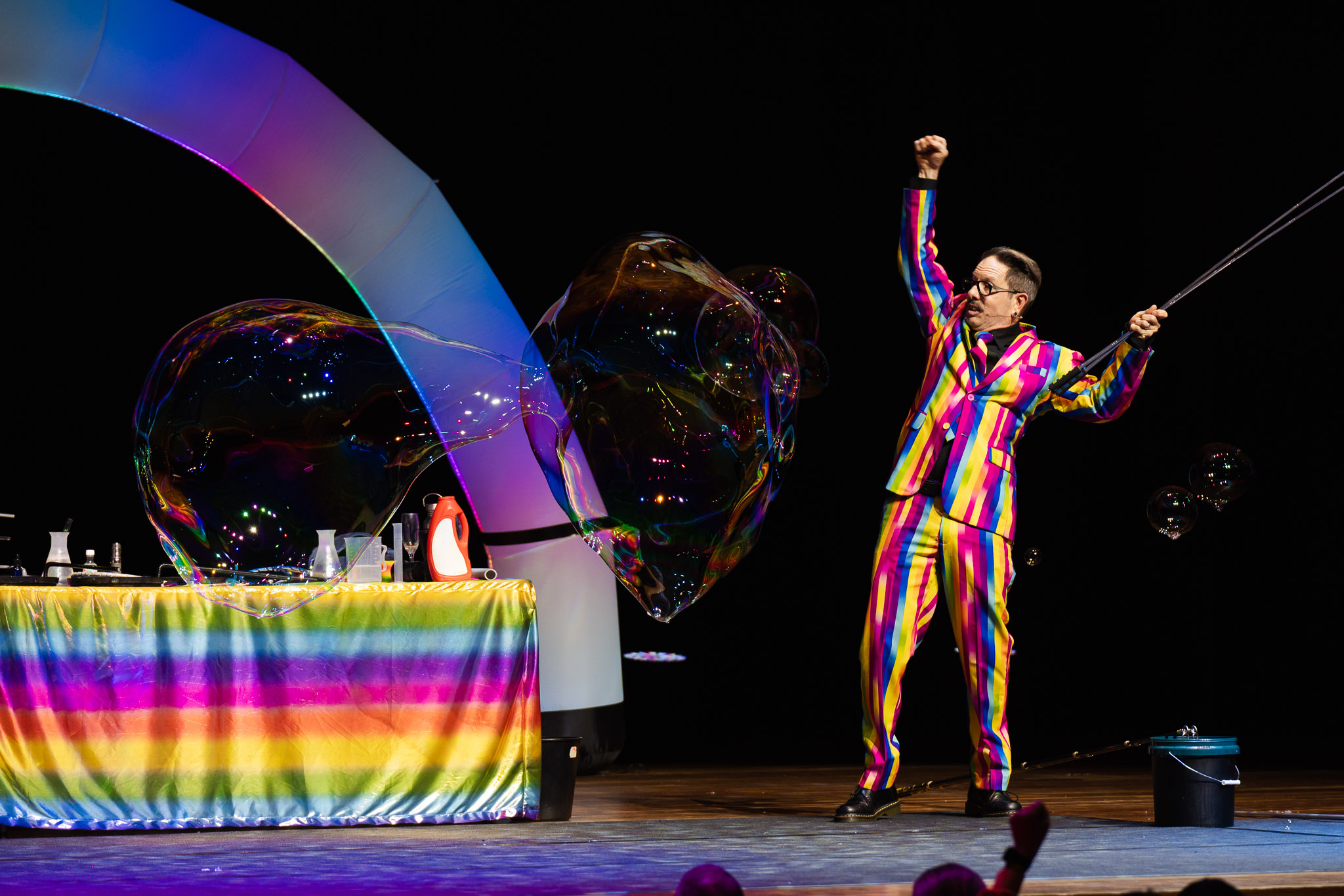 Bubble Spectacular featuring Dr Hubble on stage with a bubble display coming to The Victoria Theatre Halifax