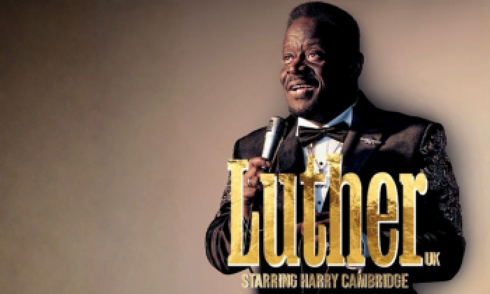 A promotion banner for an event at the Victoria Theatre Halifax Luther UK a tribute to Luther Vandross starring Harry Cambridge