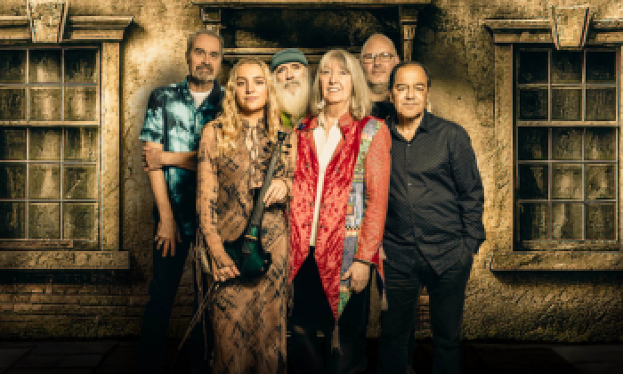 Promotional banner featuring the folk rock legends Steeleye Span which will be on stage at The Victoria Theatre Halifax. 